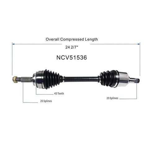 Front Left CV Axle Shaft Assembly Compatible with 2002-2005,2007 Lancer L4-2.0L Non-Turbo FWD 2006 Lancer DE, ES, LS, OZ Rally, SE Non-Turbo FWD CV Joint Replace MR580577 MR953745 MR580762 MR580575