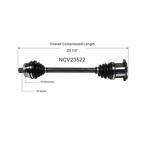 Front Left CV Axle Shaft Assembly Compatible with 2002-2006,2008 A4 Quattro Base, Avant 2006-2007 A4 Quattro DTM 2002-2003 A4 Base CV Joint Replace 8E0-407-271-AJ 8E0-407-271-AR 8E0-407-271-AH