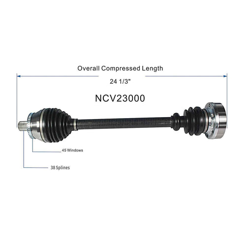 Front Left CV Axle Shaft Assembly Compatible with Audi Models 2000-2002 A4/S4 CV Joint Replace 8D0-407-451-MX 77163 AD-8088 11827298 B10683N AD-8-8024A NCV771631 80-0503 109088 8D0-407-271-AR