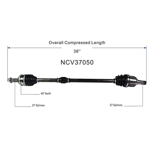 Front Pair CV Axle Shaft Assembly Compatible with Hyundai Models 2013-2016 Elantra CV Joint Replace 49501-3X200 NCV37049 KA-8059 60-3768 16216N 66-3768 94-9346 95-8720 NCV37050 88847 49500-3X200