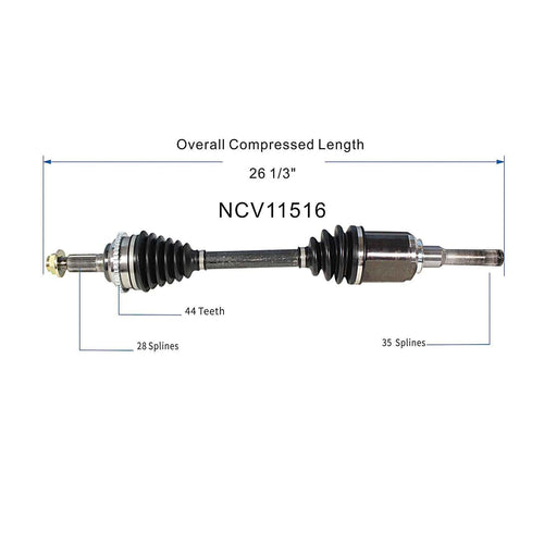 Front Left CV Axle Shaft Assembly Compatible with Ford Models 2010-2012 Fusion Fit for Mercury Models 2010-2011 Milan CV Joint Replace AE5Z-3A427-F FD-8-8653A 60-2250 10857728 NCV512000 AE5Z-3A427-C