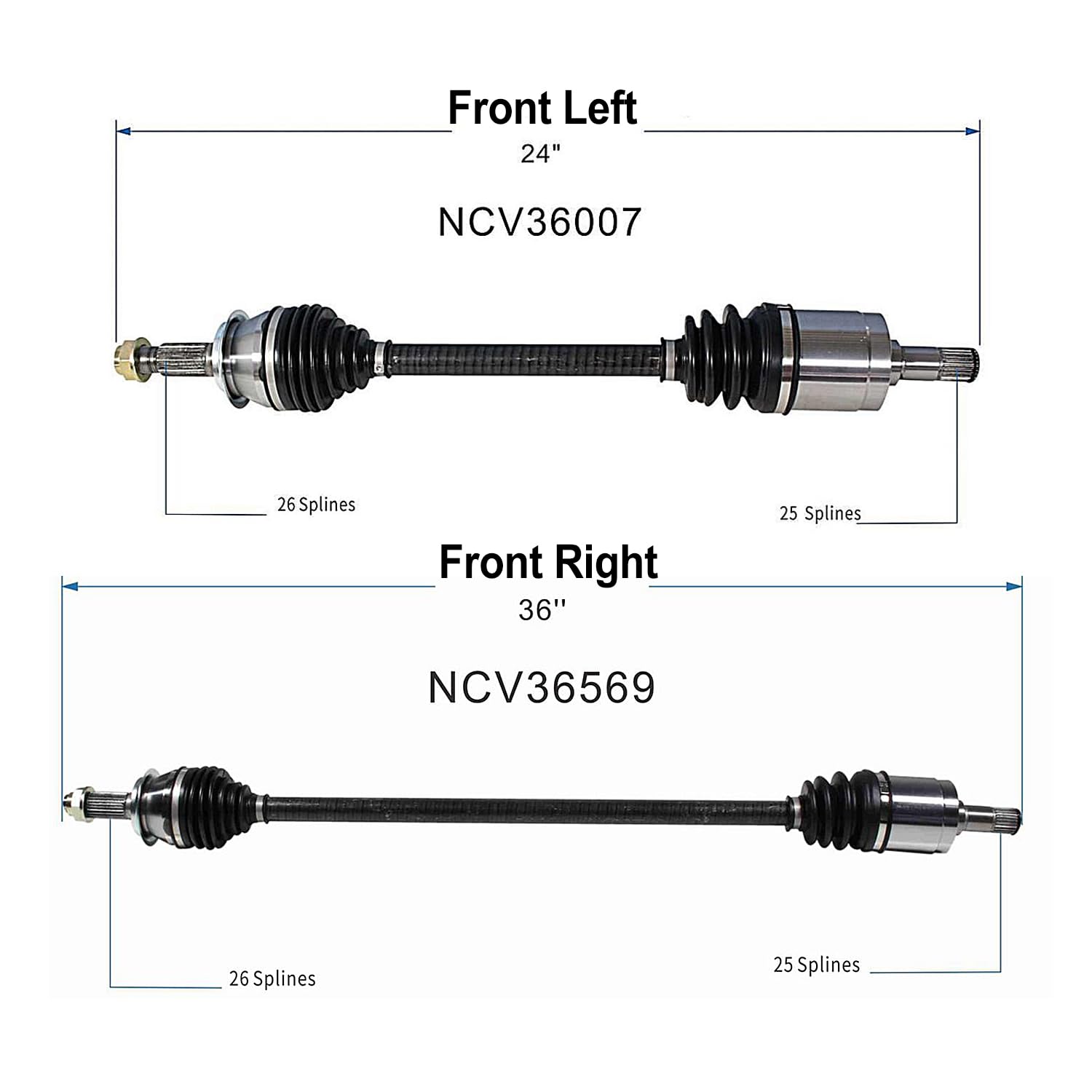 Front Pair CV Axle Shaft Assembly Compatible with Honda Models 2012-2015 Civic CV Joint Replace 44305-TR3-A61 44305-TR3-A62 44306-TR0-A02 12452538 66-4323 14722N 91840 94-1147 NCV36007 44305-TR3-A52