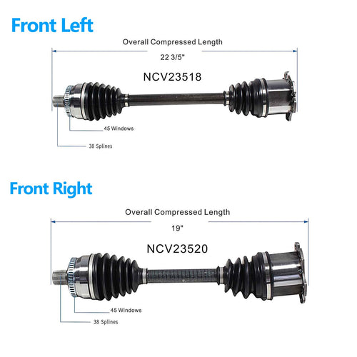 Front Pair CV Axle Shaft Assembly Compatible with Compatible with Audi Models 2005-2009 A4 Quattro CV Joint Replace 8E0-407-452-QX 8E0-407-271-BN 66-7384 60-7384 80-8120 77902 94-2035 8E0-407-272-BN