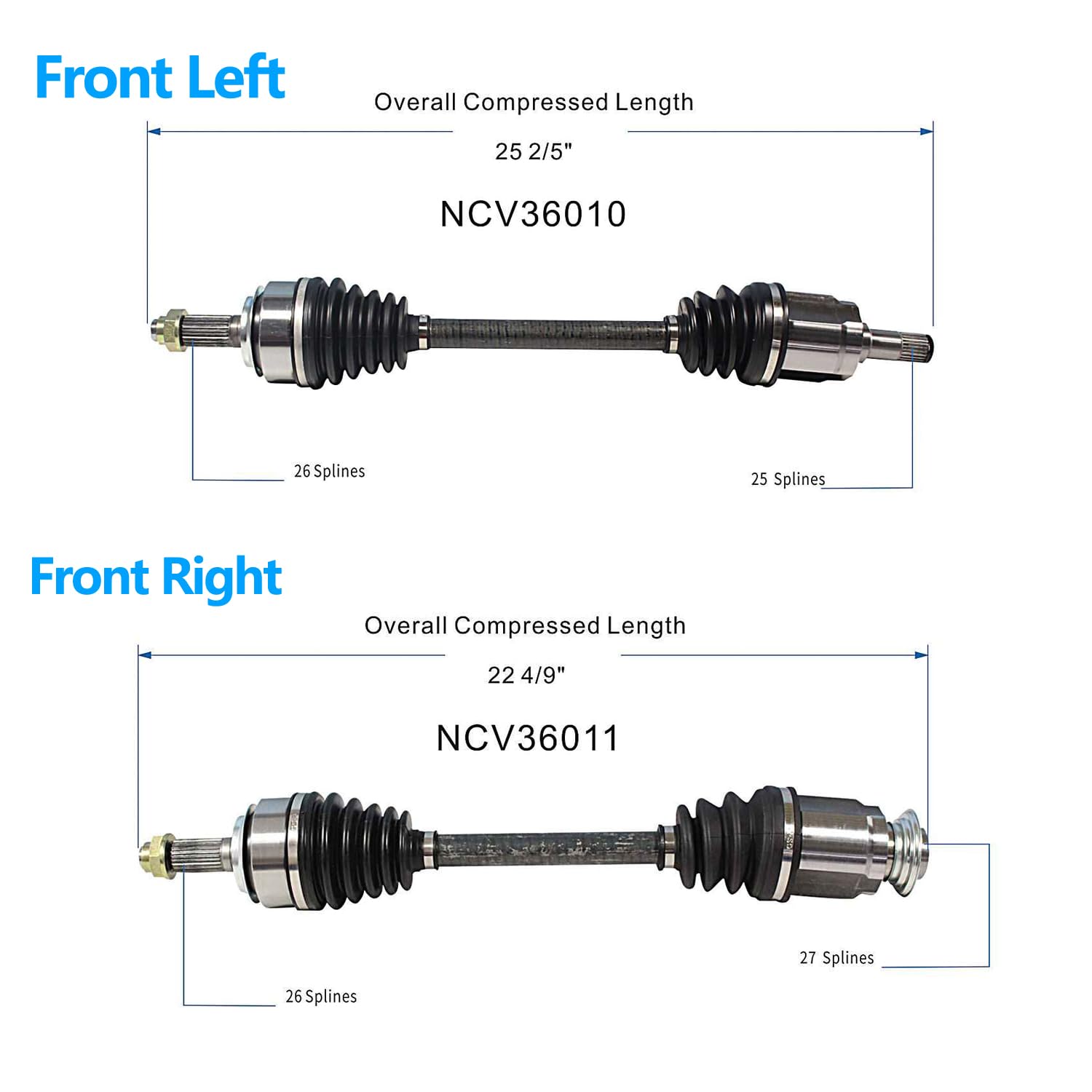 Front Pair CV Axle Shaft Assembly Compatible with 2009-2011 Fit FWD Auto Trans CV Joint Replace 44305-TK6-A01 44305-TK6-A10 44305-TK6-A11 44306-TK6-A00 44306-TK6-A01 44306-TK6-A50 44305-TK6-A00