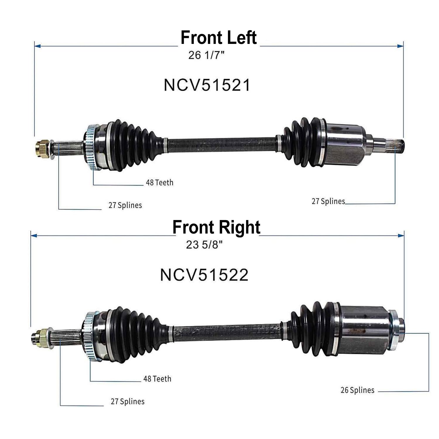 Front Pair CV Axle Shaft Assembly Compatible with 2005-2006,2009 Tucson 2007-2008 Tucson Limited, GLS, SE 2008 Tucson GLCV Joint Replace 49500-2E950 49501-2E900 19361444 10019610 60-3438 49500-2E900