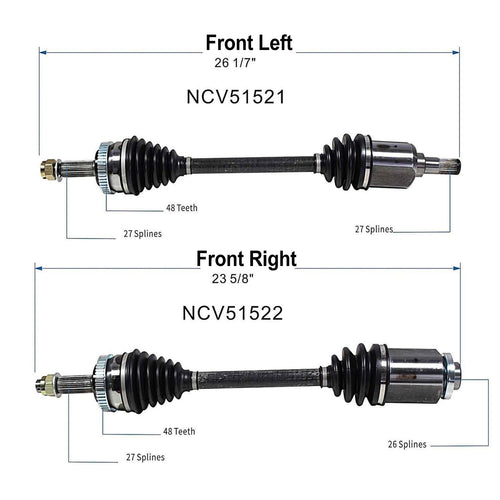Front Pair CV Axle Shaft Assembly Compatible with 2005-2006,2009 Tucson 2007-2008 Tucson Limited, GLS, SE 2008 Tucson GLCV Joint Replace 49500-2E950 49501-2E900 19361444 10019610 60-3438 49500-2E900