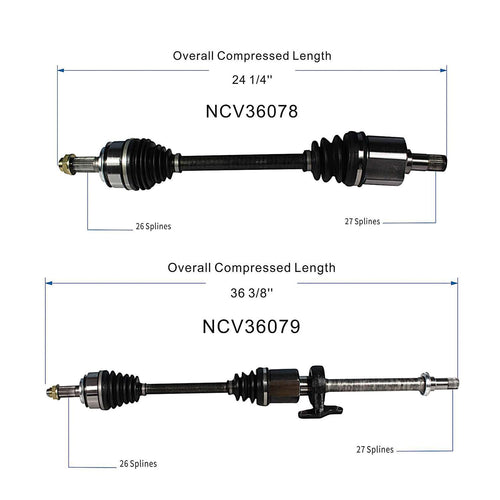 Front Pair CV Axle Shaft Assembly Compatible with Honda Models 2012-2015 Civic CV Joint Replace 44305-TR0-A92 14197N HO-8408 B14196N HO-8407 44306-TR0-A92