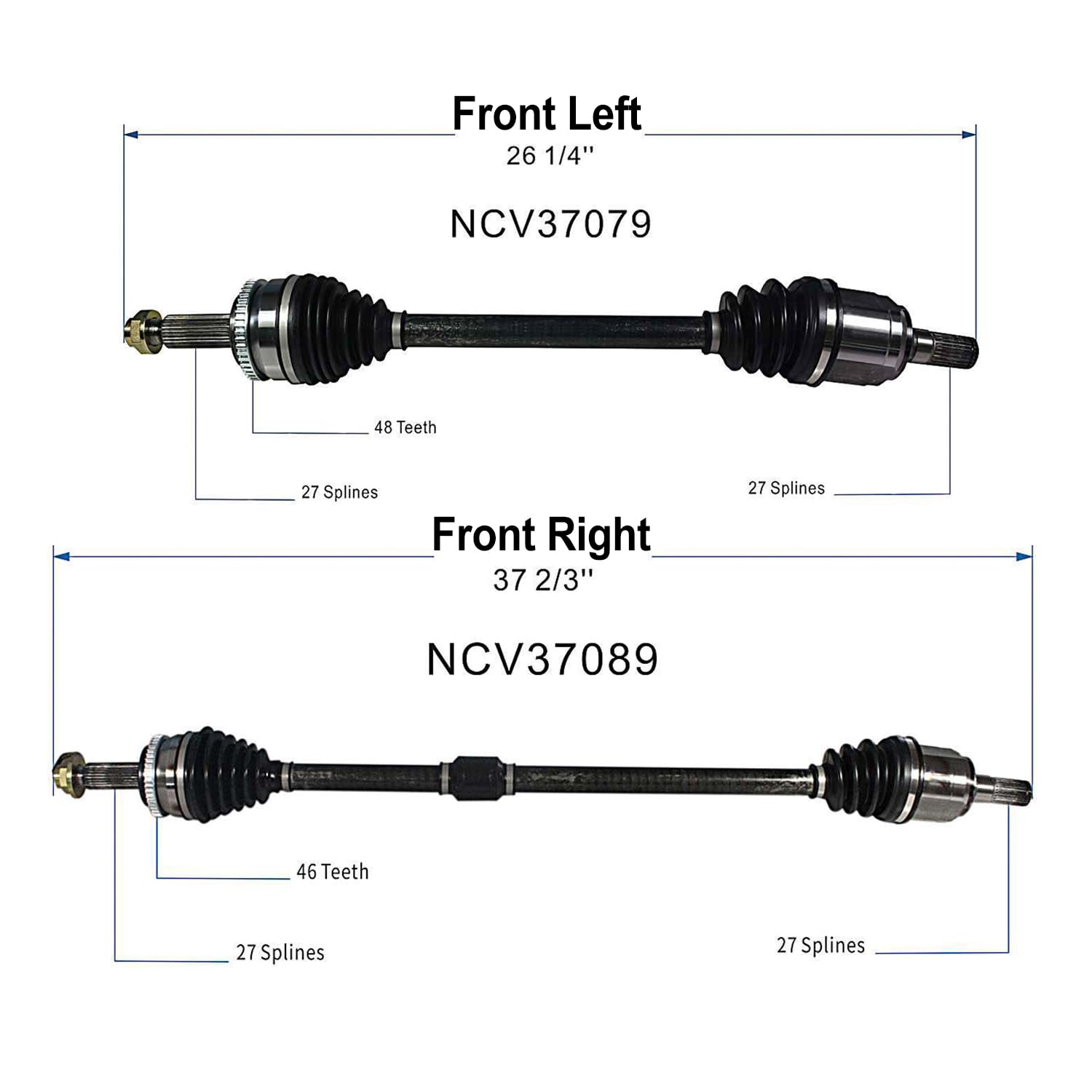 Front Pair CV Axle Shaft Assembly Compatible with Hyundai Models 2013-2017 Elantra CV Joint Replace 49500-3Y100 49501-3X100 49501-A7100 49501-A7180 12167763 89001 11920274 88765 HY-8-8625A 49500-3X100
