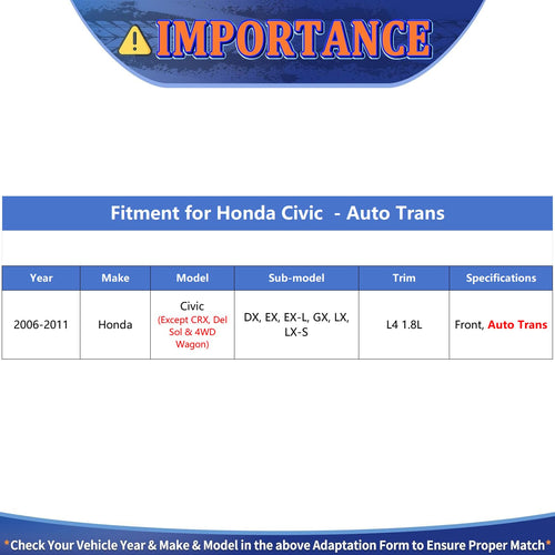 MAXFAVOR - Conjunto de 2 piezas de repuesto para Honda Civic 2006 2007 2008 2009 2010 2011 EXL LXS DX EX GX LX Sedan Coupe Auto Trans 1.8L I4 w/AT