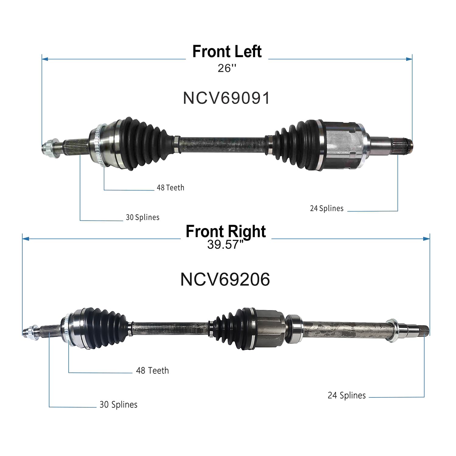 Front Pair CV Axle Shaft Assembly Compatible with Lexus Models 2010-2015 RX450h Fit for Toyota Models 2008-2013 Highlander Hybrid CV Joint Replace 43420-0E110 43420-0E130 NCV902651 NCV69581 4342007070
