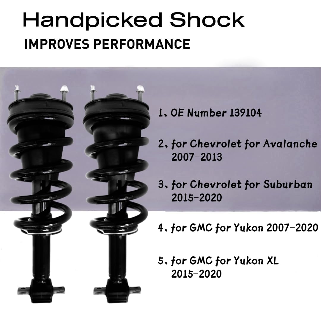 Maxfavor Front Struts Complete 2Pc Shock Absorber Strut w/Coil Spring Assembly Compatible with Chevy Suburban 1500 Tahoe Avalanche, for GMC Yukon 2007-2020 Replacement 139104