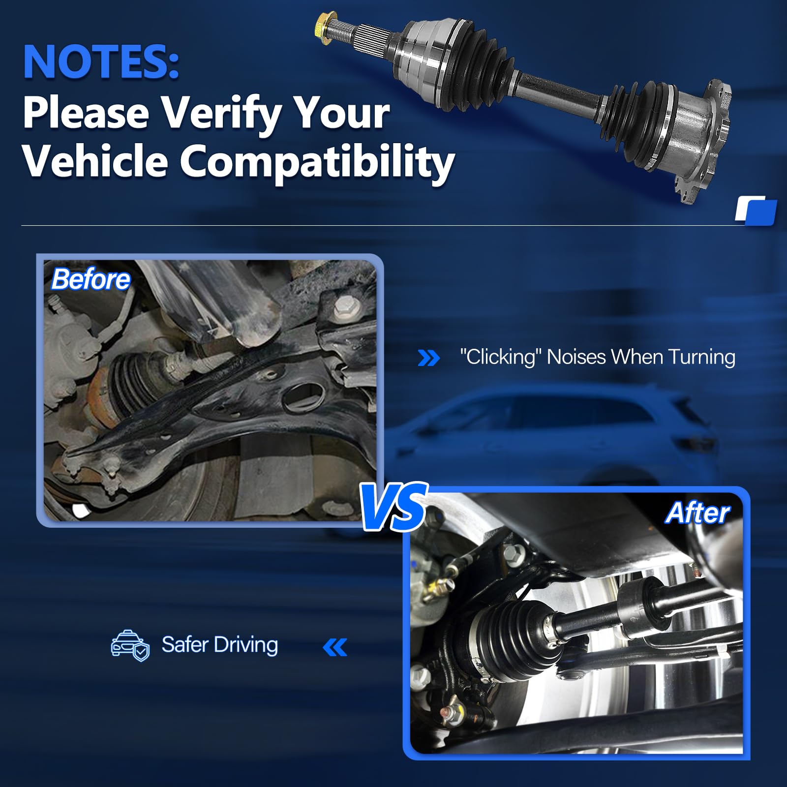 CV Axle Front Compatible with Chevy Silverado 2500/3500 HD 2011-2019, for GMC Sierra 2500/3500 HD 2011 2012 2013 2014 2015 2016 2017, A Pair Left Right Side Driver Passenger CV Joints Shaft RWD/4WD