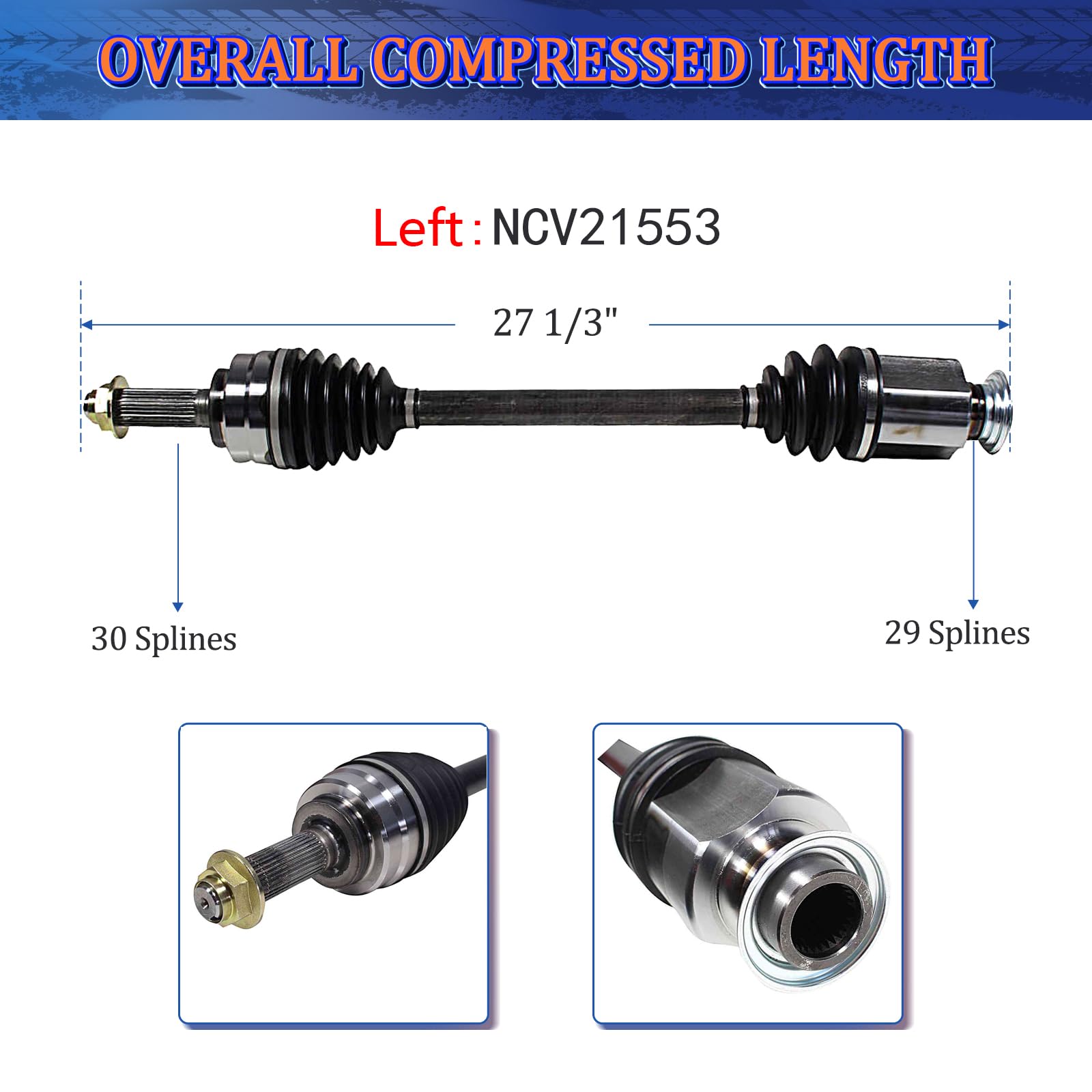 CV Joint Axle Assembly Shaft Front Pair Set of 2 Premium CV Axles for Honda Pilot EX Sport 3.5L 6 Cyl 09-11 Replacement No. NCV21552 x 1;NCV21553 x 1