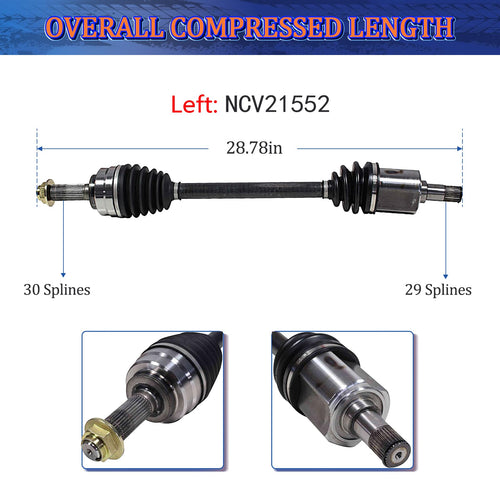 CV Joint Axle Assembly Shaft Front Pair Set of 2 Premium CV Axles for Honda Pilot EX Sport 3.5L 6 Cyl 09-11 Replacement No. NCV21552 x 1;NCV21553 x 1