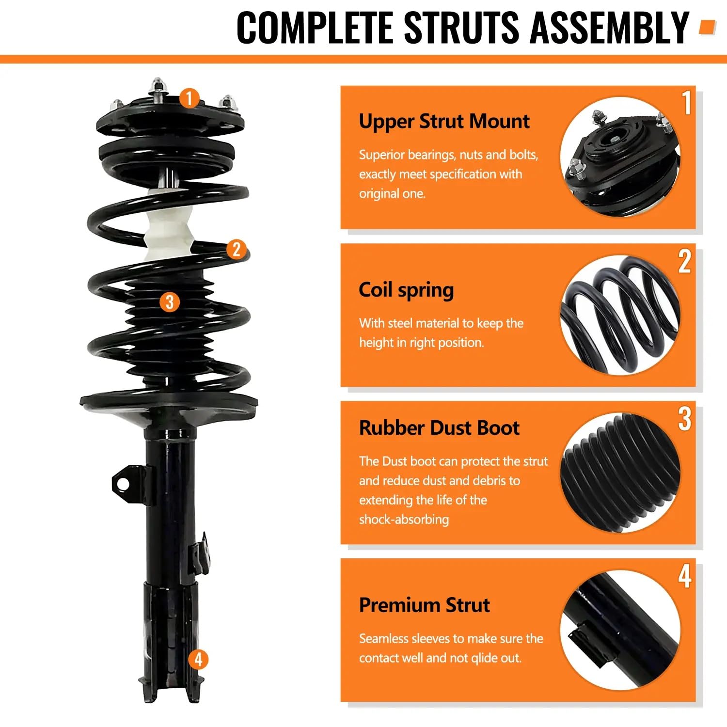 Maxfavor Front Complete Struts Compatible with 2009 2010 2011 2012 Toyota Venza - 2x Replacement 172963 172962 Suspension Shock Absorber with Coil Spring Assembly