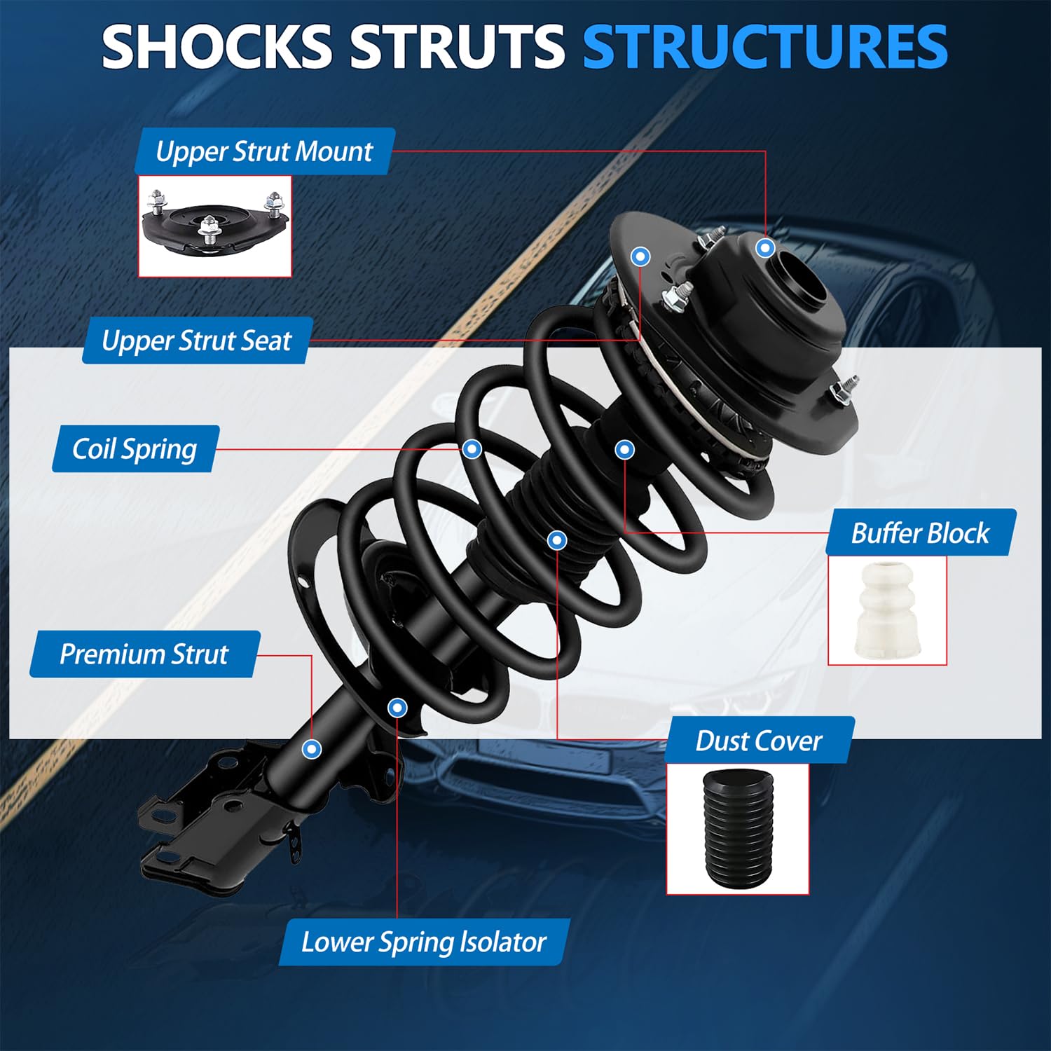 Maxfavor Pair of Front Shock Absorbers and Struts Assembly with Coil Spring, Compatible with Buick LaCrosse 2010-2016, Buick Allure 2010, Replacement for OE 272529 272528