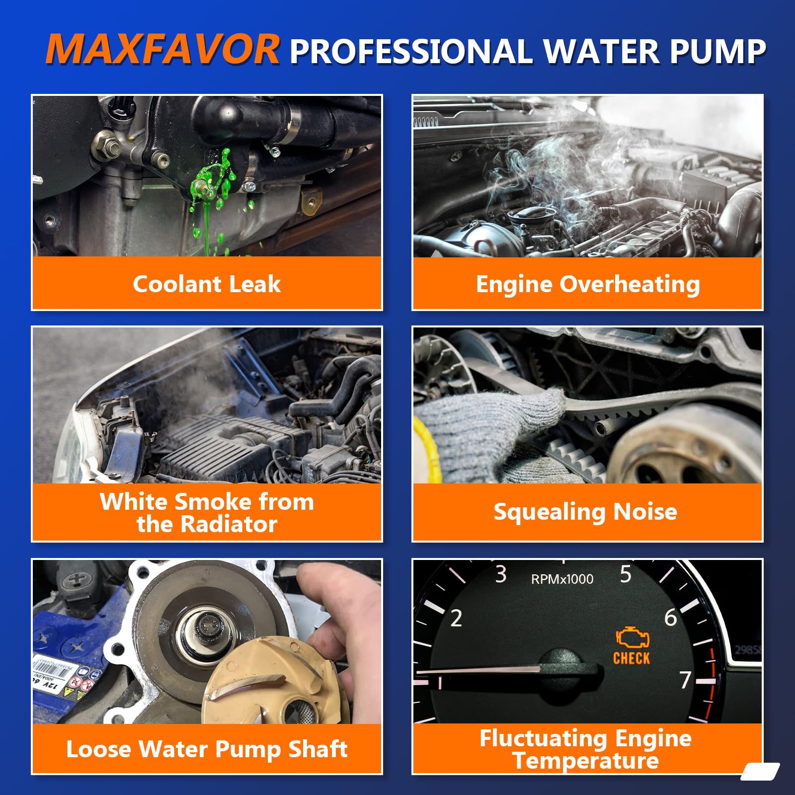 Maxfavor AW4114 Engine Water Pump Compatible with 1999-2003 Ford E-350 F-250 F-350 F-450 F-550 Super Duty, for 1996-1997 F-350/F-59 Commercial Stripped Chassis/F-Super Duty, Replacement WP9128